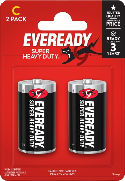 Eveready Super Heavy Duty C Batteries (R14R Red Zinc) – BP2 | 1×12