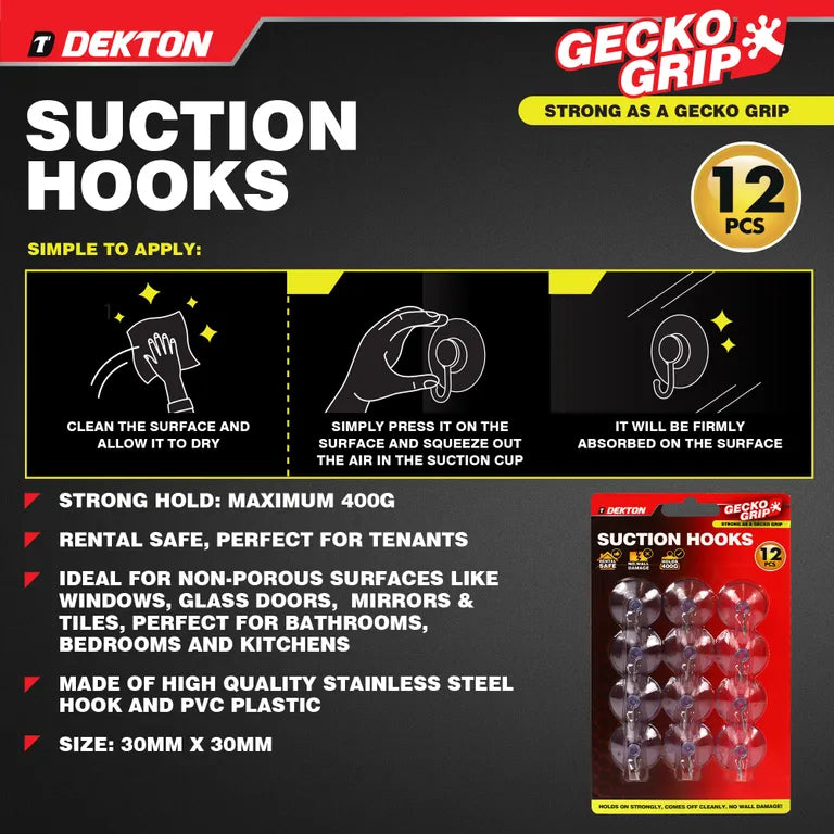 DEKTON Geckogrip Suction Hooks Medium 12pc