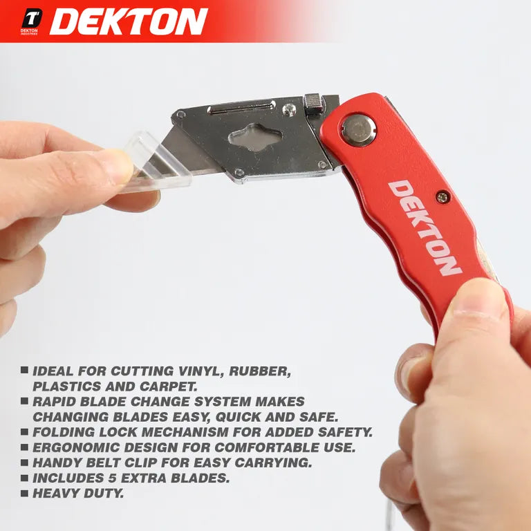 DEKTON Folding Metal Tradesman Knife With 5 Spare Blades