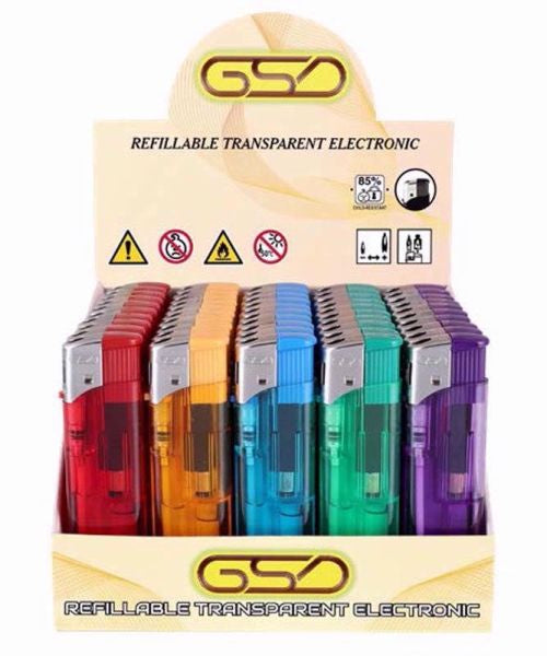 GSD Electronic Refillable Transparent Lighters – 50 Pack