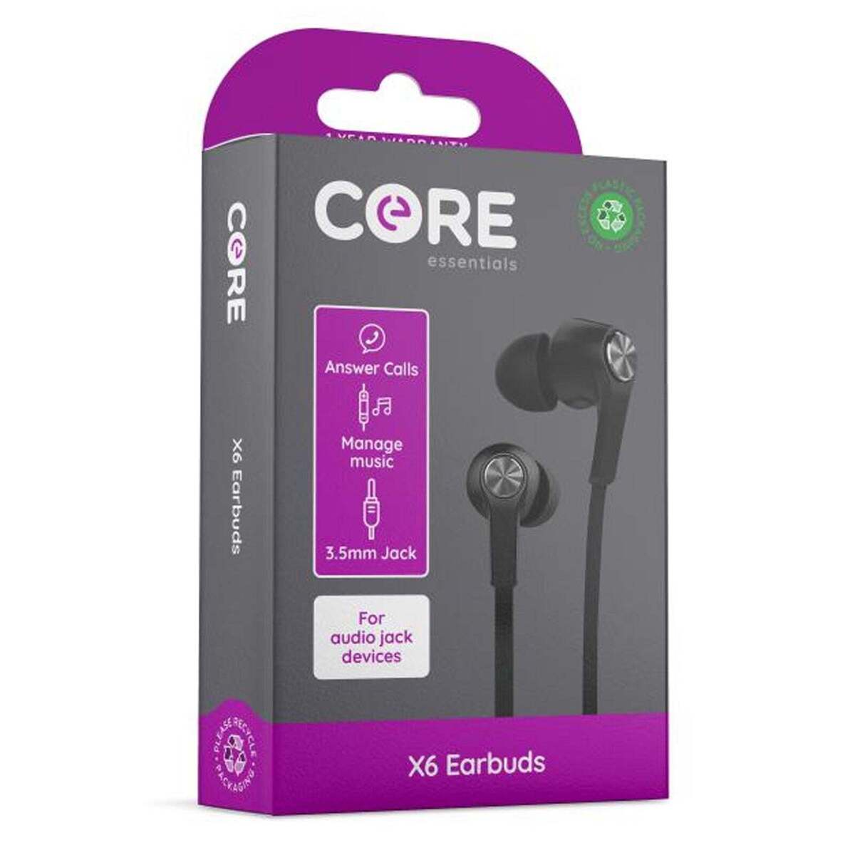 New Core X6 Earphones – Black | In-Ear Wired Earphones with Clear Sound