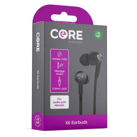 New Core X6 Earphones – Black | In-Ear Wired Earphones with Clear Sound