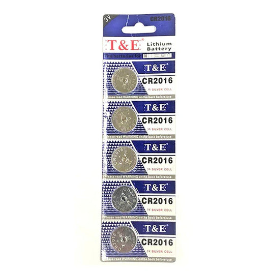 T & E Battery CR2016 – 5 Pack (Single)