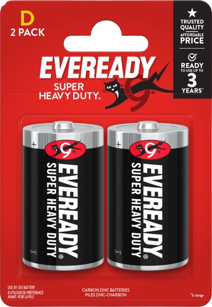 Eveready Super Heavy Duty D Batteries (R20R Red Zinc) – BP2 | 1×12