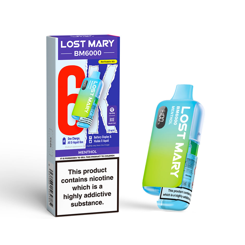 LOSTMARY BM6000 Refillable Kit, 2% Nic - 5 Packs