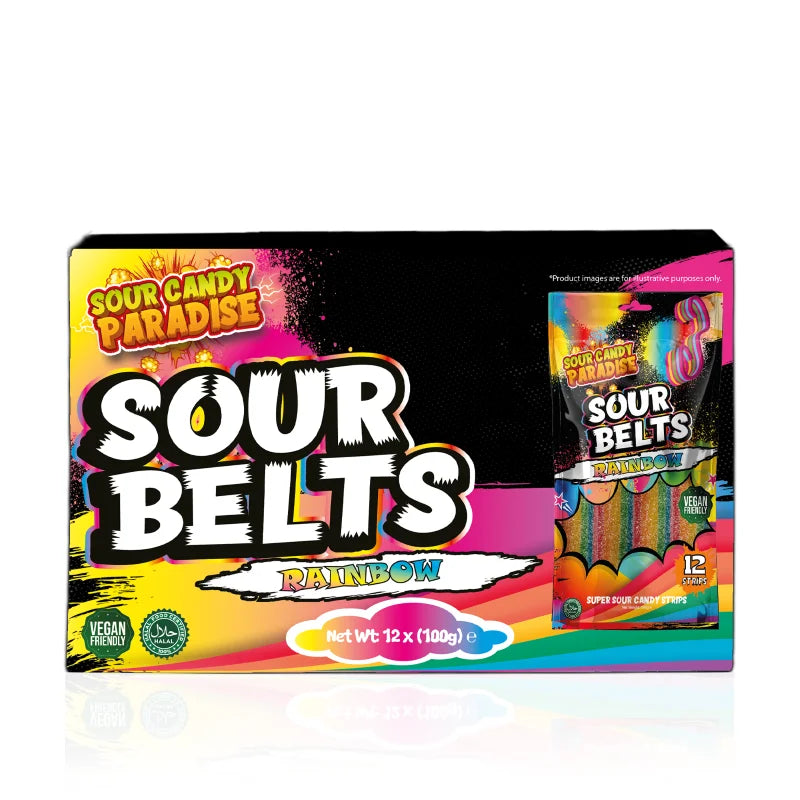 Sour Candy Paradise Sour Belts Rainbow 12x100g