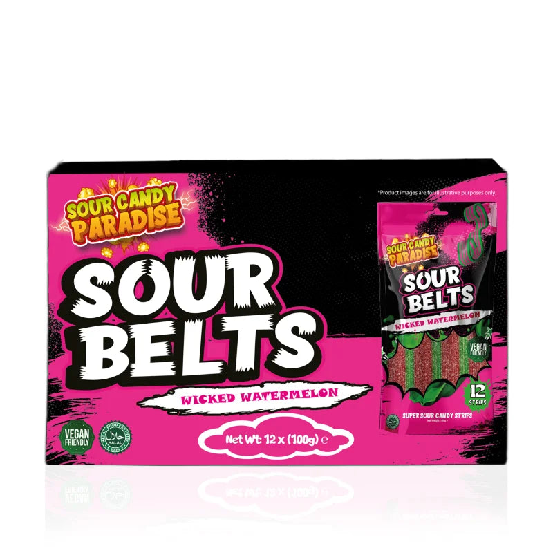 Sour Candy Paradise Sour Belts Wicked Watermelon 12x100g
