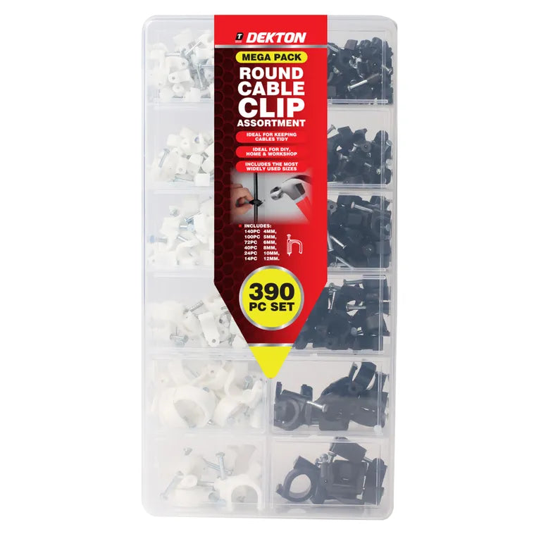 DEKTON 390 Pcs Round Cable Clip Assortment