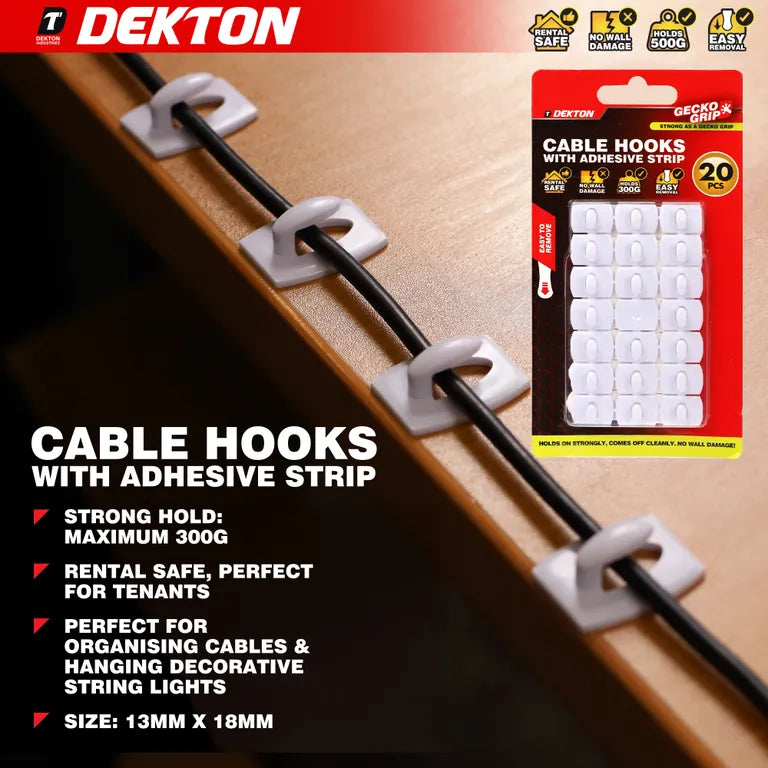 DEKTON GeckoGrip White Cable Hooks 20PC