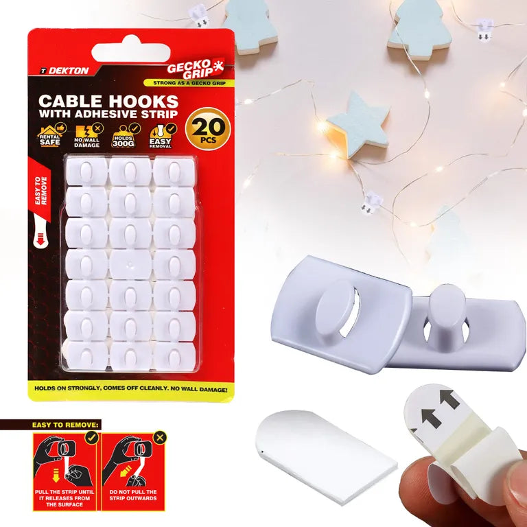 DEKTON GeckoGrip White Cable Hooks 20PC