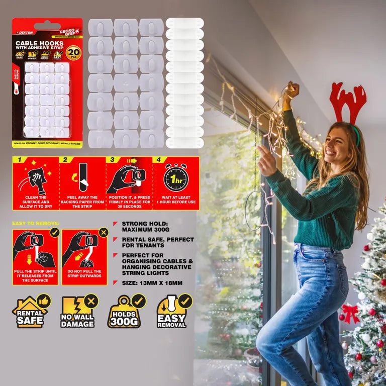 DEKTON GeckoGrip White Cable Hooks 20PC