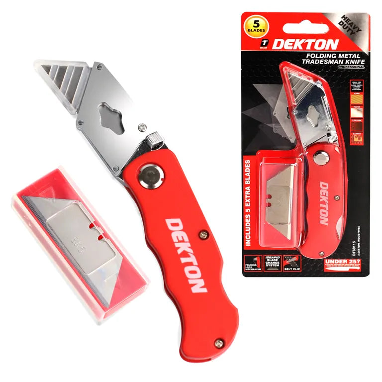 DEKTON Folding Metal Tradesman Knife With 5 Spare Blades