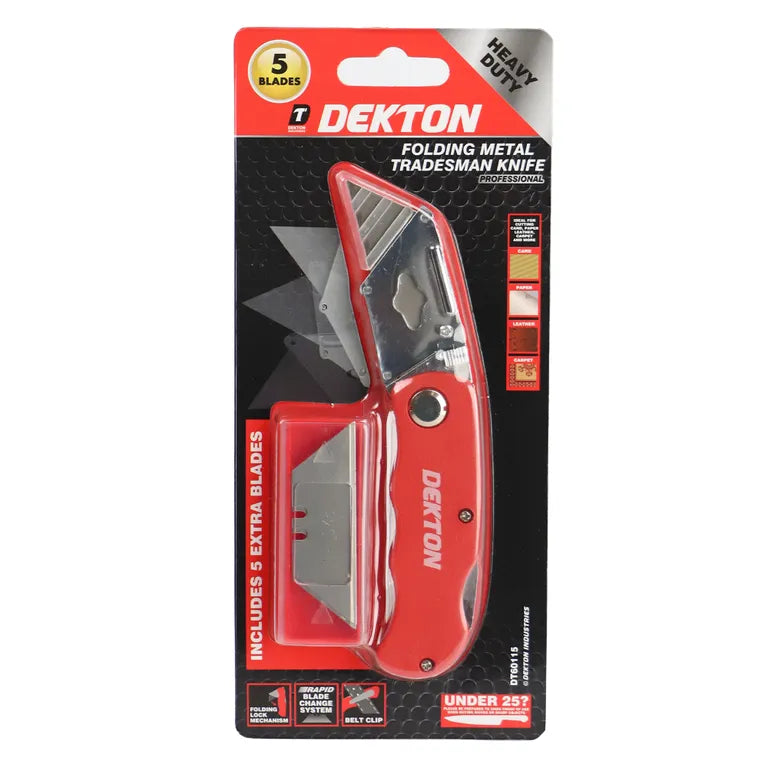 DEKTON Folding Metal Tradesman Knife With 5 Spare Blades