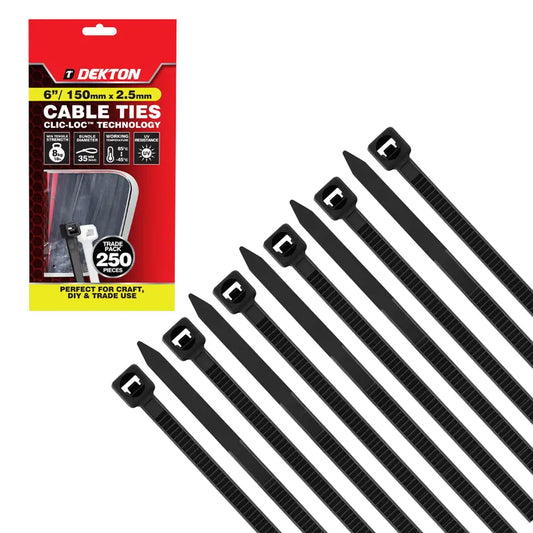 DEKTON 250PCS 2.5mm x 150mm Black Cable Ties