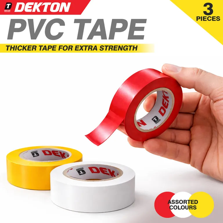 DEKTON 3pc PVC 13m Tape (Yellow / Red / White)
