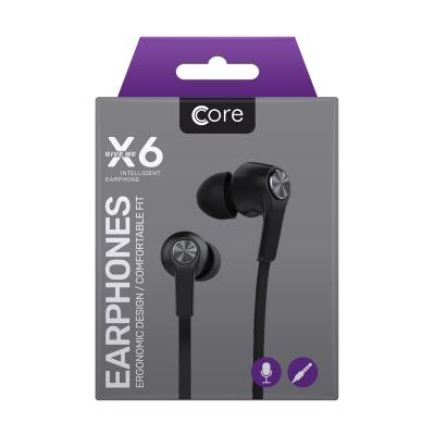 New Core X6 Earphones – Black | In-Ear Wired Earphones with Clear Sound