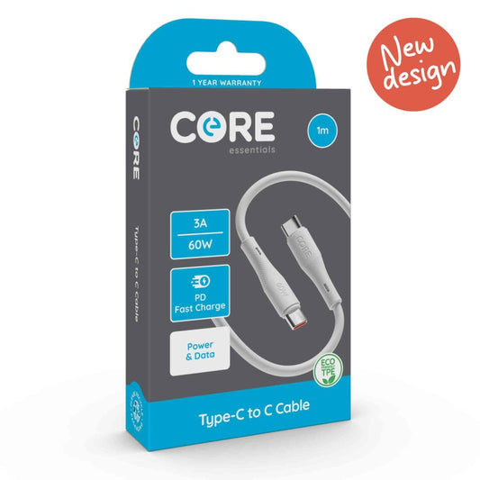 Core Type-C to C Cable 1m TPE White – 3A 60W PD