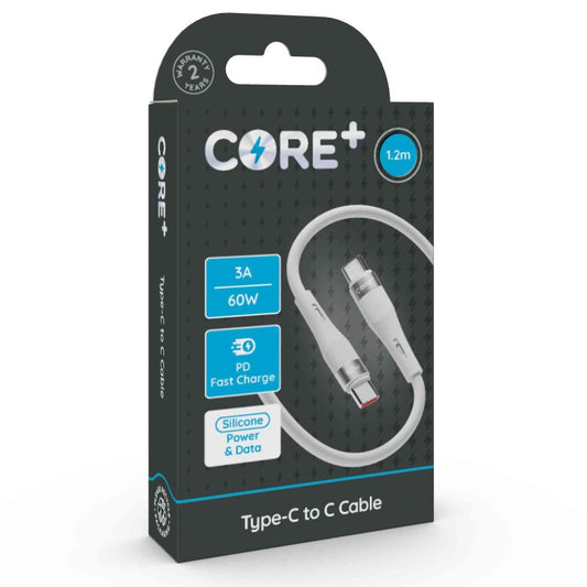 CORE+ Type-C to C Cable 1.2m Silicone White 3A 60W PD