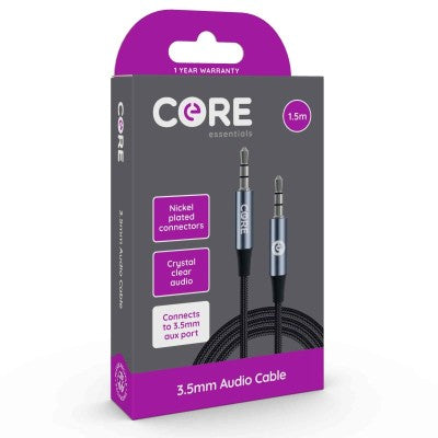 Core 3.5mm Audio Cable 1.5m Braided Black